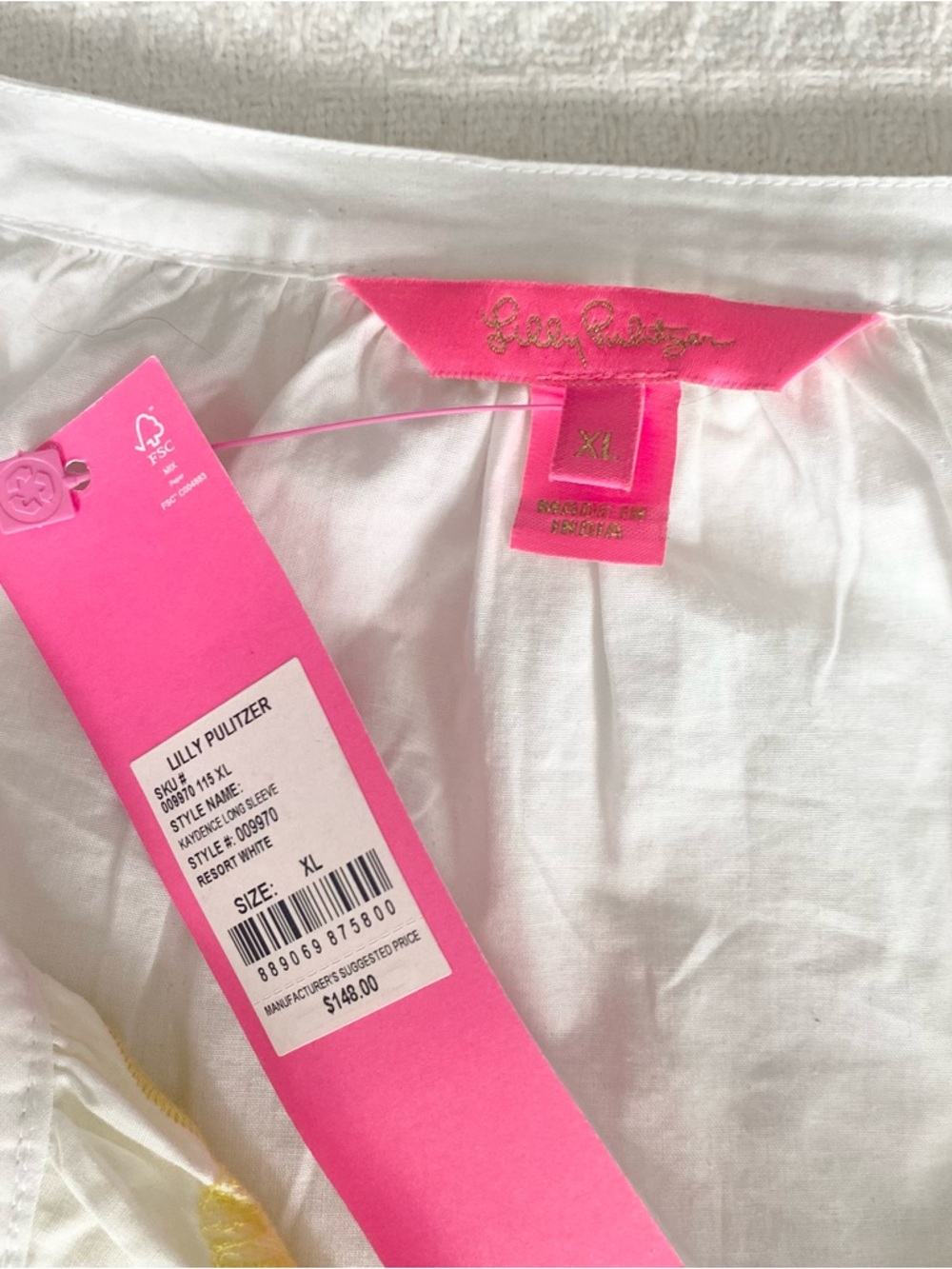 Lilly Pulitzer Kaydence long sleeve top resort white and yellow XL NWT - Picture 3 of 8